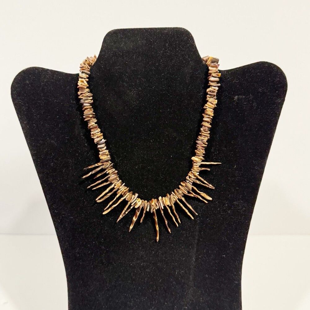 Vintage Tiger Eye Stone Spike Necklace Brown Chip Bead Tribal Boho Statement - Picture 15 of 16